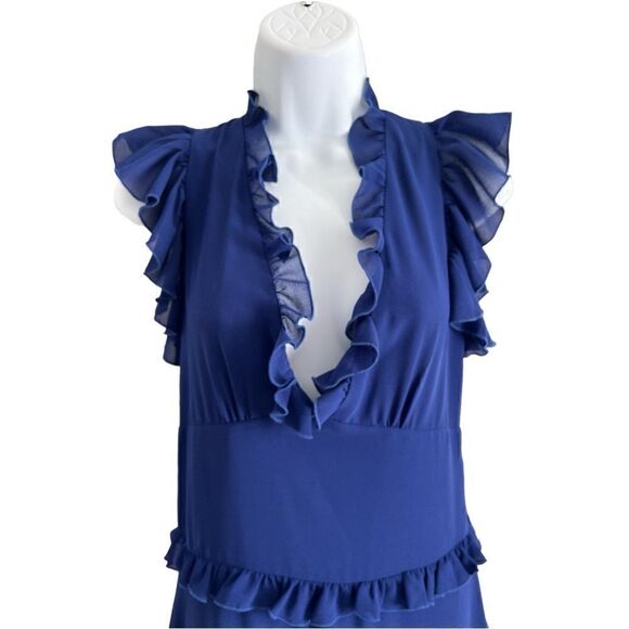 MARIUCCIA Milano Woman Long Blue Ruffles Dress Size M. - Picture 2 of 10